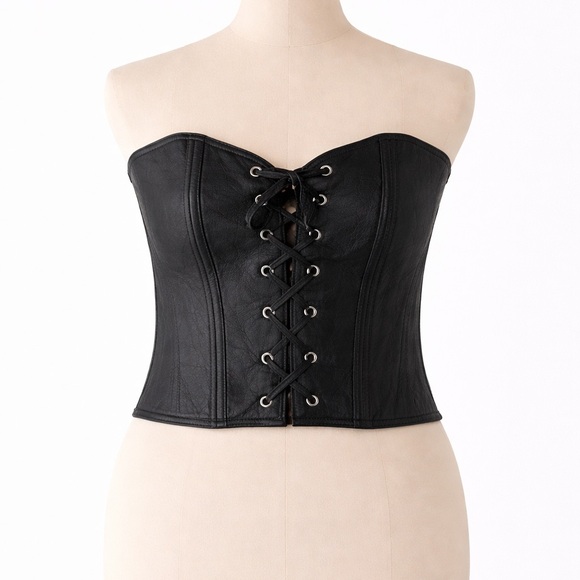 Berman Tops - Vintage Berman Black Leather Lace Up Corset Top M/L Y2K Grunge Gorpcore Biker